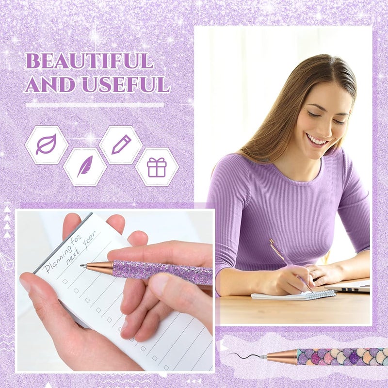 Sherr 7 Pcs Fancy Pens for Women Cute Sparkly Glitter Pens with 10 Pcs Black Ink Refills Pretty Gifts for Girls Office School Christmas Graduation(Purple,Stylish) - Image 4